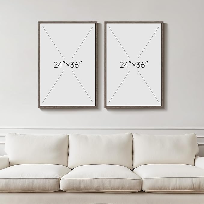 Large Framed Botanical Wall Art Set of 2, Modern Minimalist Floral Canvas Wall Art Neutral Watercolor Prints, Contemporary Pastel Neutral Leaf Wall Decor for Living Room Bedroom Hallway, 24x36 Inch