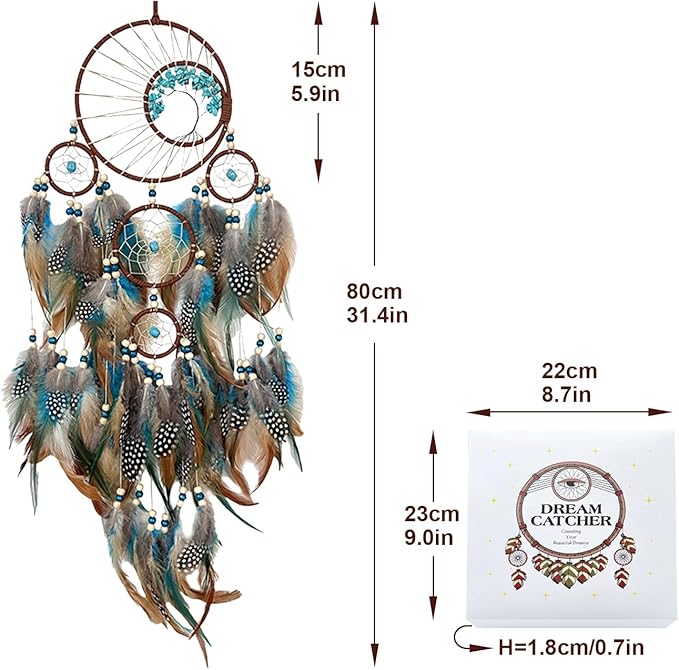 Dream Catcher Turquoise for Bedroom, Handmade Turquoise Hanging Ornament Wall Decor Dreamcatcher with Car Charm Gift