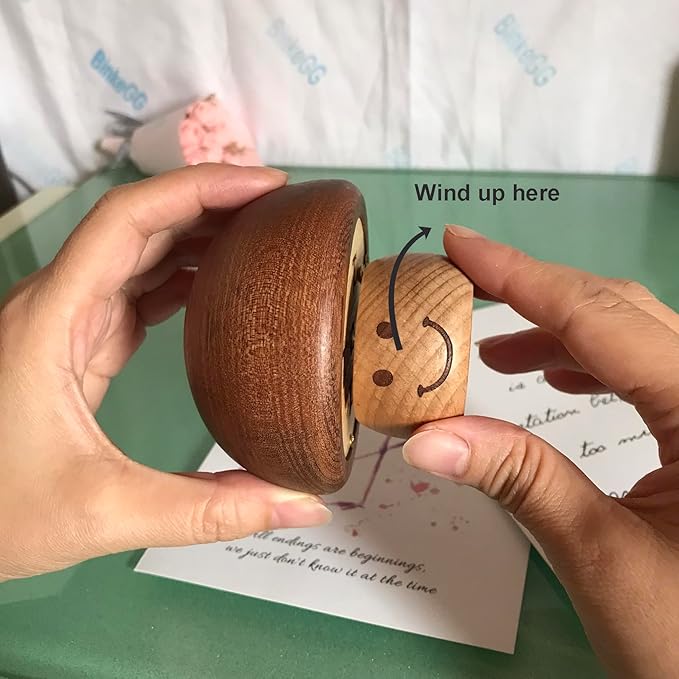 BinkeGG Play (Davy Jones (Pirates of The Caribbean)) Walnut Mushroom Shaped Clockwork Music Box with Sankyo Musical Movement (65 Tunes Option)