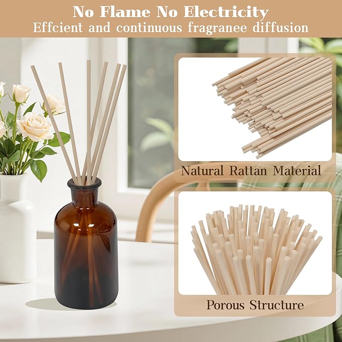 10inch Diffuser Replacement Sticks - 60Pcs Fiber Reed Fragrance Sticks Refill for Home and Bathroom - Rattan Essential Oil Sticks for Scented Diffuser