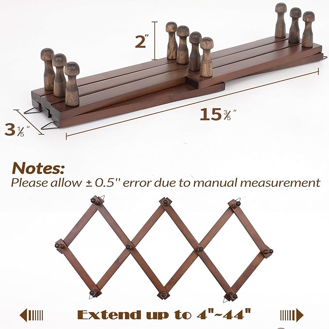 Wall Rack with 10 Hooks, Wooden Wall Expandable Coat Rack for Coat, Hats, Baseball Caps, Coffee Mug, Jewelry(Brown)