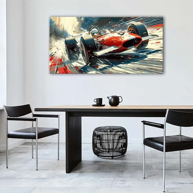 Vintage Formula Race Car Wall Art Abstract Racing Car Canvas Painting Retro Speed Posters for Boys Bedroom Man Cave Garage Office Living Room Home Decoration Open Wheel Motorsport Artwork 29.53x57.87"