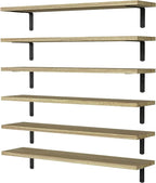 WOPITUES Wood Floating Shelves Set of 6, 24 inch Long Floating Shelves for Wall Decor, Farmhouse Shelf for Bedroom, Bathroom Storage Shelves, Book Shelves for Living Room - Rustic Brown