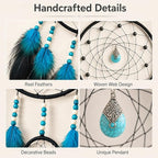 Dream Catchers for Adults Room Decor Blue Feather Dreamcatcher for Kids Boys Bedroom Wall Art Ornament Hanging Craft Gifts