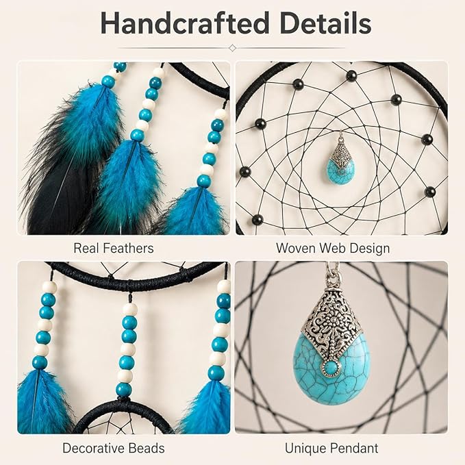 Dream Catchers for Adults Room Decor Blue Feather Dreamcatcher for Kids Boys Bedroom Wall Art Ornament Hanging Craft Gifts