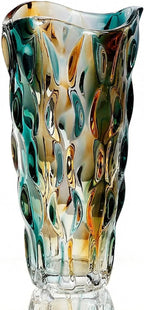 CEMABT 9.5inch 3.4 lb Glass Vases for Flowers Unbreakable Thickened Morden vase for Tables Centerpieces,Colorful,Vintage and Clear Rose Large Flower vases for Bouquet Unique Gifts（Gold Blue）