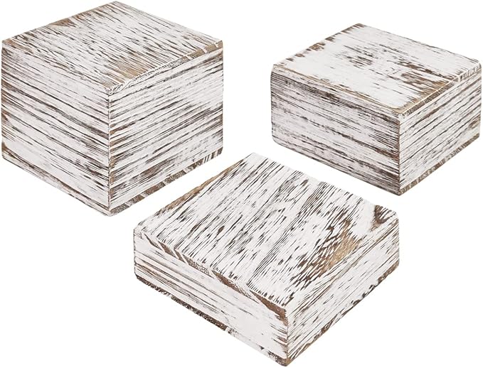 MOOCA Customizable Wooden Display Risers Set - 3 Different Height Stands for Jewelry, Watches, Cosmetics, and Accessory, Antique White Color