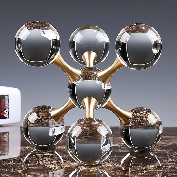 5.5 inch Transparent Golden Crystal Ball, Modern Western House Decorations Aesthetic, Gold Table Decor for Living Room, Office, Bookshelves, Bedroom, Coffee Table and More, Great Gift Ideas