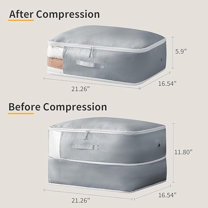 DIMJ Comforter Storage Bag - Large Capacity Ultra Space Saving Self Compression Organize for Duvet, Pillow, Bedding, Blanket Storage Organizer Nylon Compression Bags, Sheet Storage with Zipper