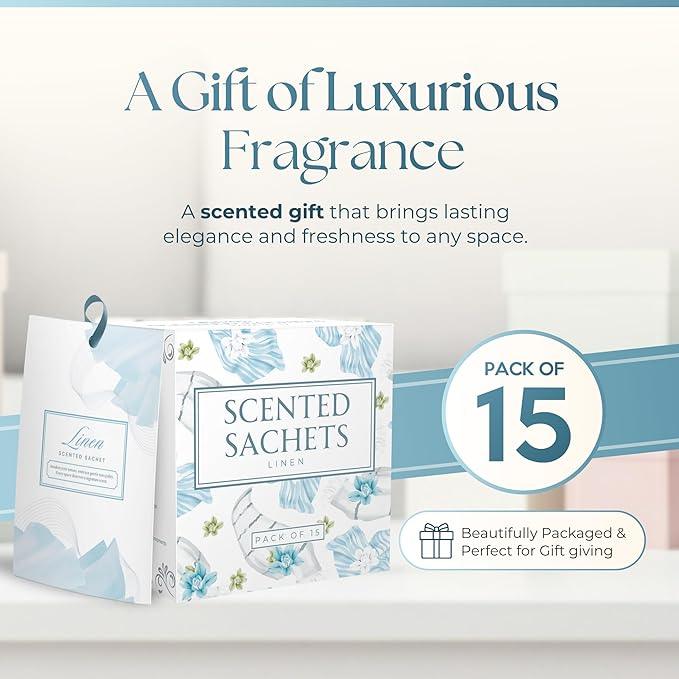 15 Pack Fresh Linen Sachets for Drawers and Closets, Scented Sachets for Drawers, Closet Freshener Sachet for Drawers to Refresh Any Space, Fresh Linen Sachet Bags, Scented Drawer Fresheners