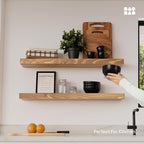 BAOBAB WORKSHOP Natural Wood Floating Shelves for Wall 30 Inches Long, Solid Wooden Shelf Large, Bathroom Shelves for Room Wall Mounted Kitchen Farmhouse, Oak Floating Shelf, 30W × 6.7D, Set of 2