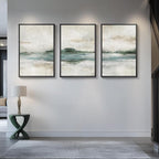 Large Framed Abstract Nature Landscape Wall Art for Living Room, Set of 3 Modern Canvas Prints Paintings Artwork for Walls, Green Lake Pictures for Hallway, Dining Room, Office Wall Decor 24x36 Inch