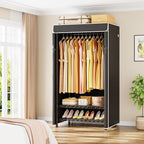 H5C Clothes Rack with Cover, Portable Closet for Hanging Clothes, Covered Clothing Racks Heavy Duty, Freestanding Garment Racks with Shelves Max Load 360LBS Black Closet Rack with Black Cover