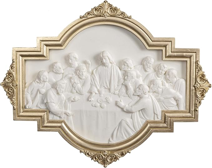 ShineOnAngel The Last Supper Wall Sculpture Gold Framed Relief Wall Art Leonardo da Vinci Last Supper Wall Decor for Dining Room 12.5 Inch Modern Home Decor