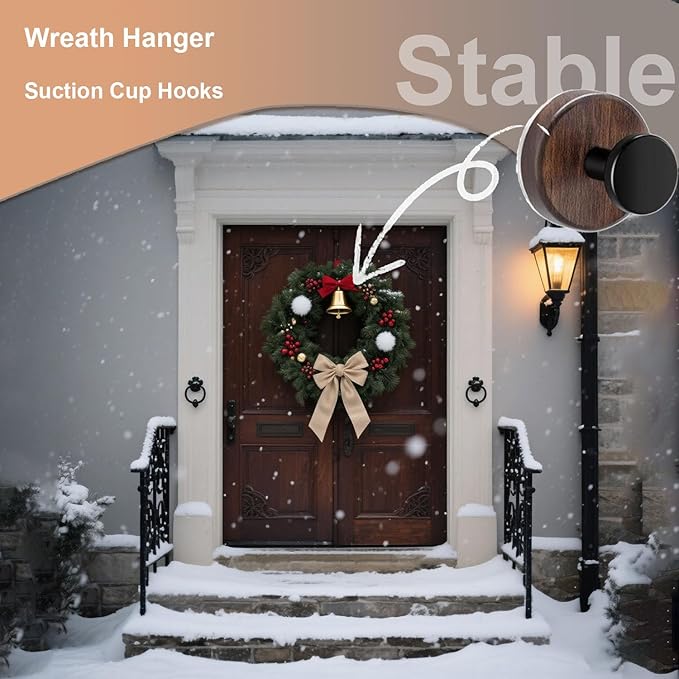 Wreath Hanger for Front Door, 6Pack Suction Cup Hooks for Glass Window/Over Door/Outdoor, Christmas/Thanksgiving/Halloween/July 4th/Easter/Valentine/Fall/Summer/Spring (6 Pack)