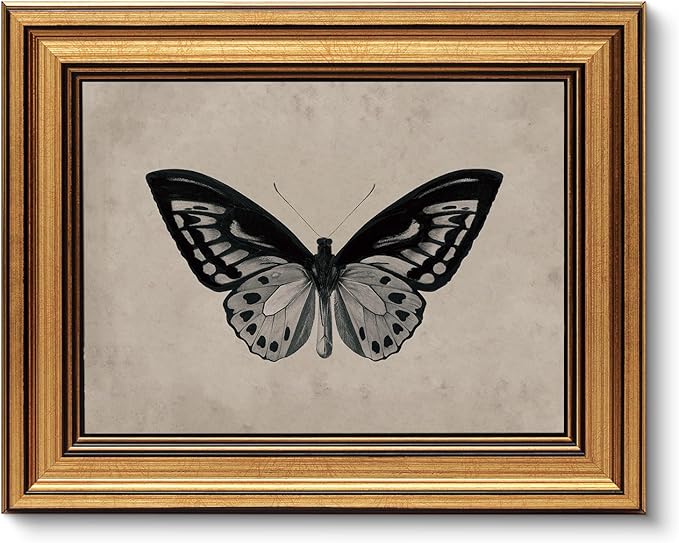 VIYYIEA Vintage Gold Framed Wall Art for Living Room, Black Butterfly Canvas Prints Home Decor, Halloween Gothic Painting Picture, Bedroom Wall Decor Gifts for Friends or Family -(10L x 8W)