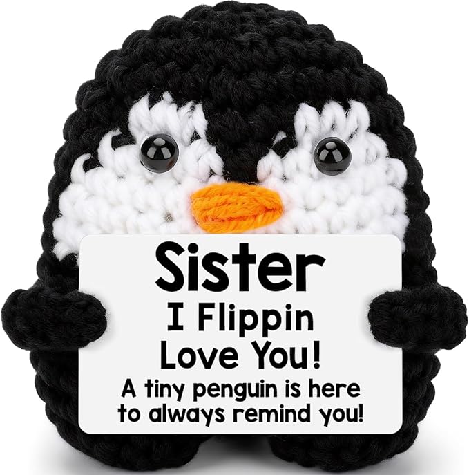 Belatelove Sisters Gifts from Sister, Funny Handmade Crochet Mini Penguin Gifts for Sister from Sisters, I Love You Long Distance Gift for Women, Cute Small Easter Decor