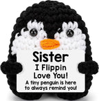 Belatelove Sisters Gifts from Sister, Funny Handmade Crochet Mini Penguin Gifts for Sister from Sisters, I Love You Long Distance Gift for Women, Cute Small Easter Decor