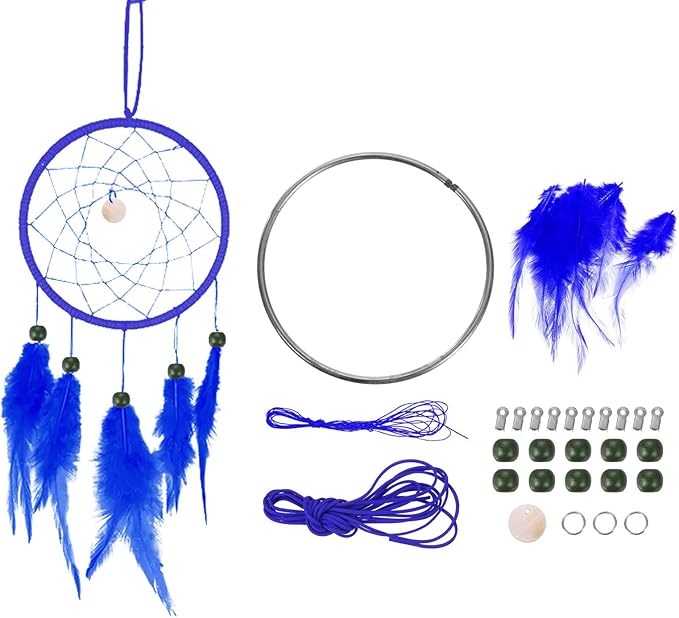 PATIKIL DIY Dream Catcher Kit, Making Dream Catcher Supplies Wall Hanging Handmade Dream Catcher Kits for Beginner Style 3, Blue