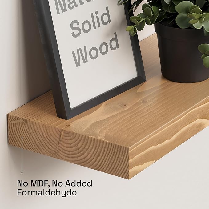 BAOBAB WORKSHOP Natural Wood Floating Shelves for Wall 20 Inch Wide, Solid Wooden Shelf 20 In, Bathroom Shelves for Room Wall Mounted Kitchen Rustic Farmhouse, Oak Floating Shelf, 20W × 6.7D, Set of 2