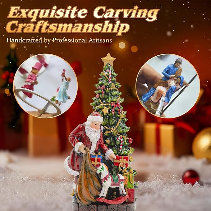 Large Musical Santa Christmas Tree Snow Globe - Lighted Christmas Snow Globes with Swirling Glitter, LED Lights, 8 Holiday Songs, 6-Hour Timer, USB or Battery Powered, Xmas Holiday Decoration Gift