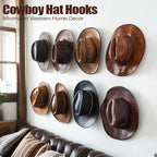2.8 Inch Hat Hooks for Wall - (8 Pack) Cowboy Hat Rack, Strong Adhesive Cap Holder, Organizer for Baseball Caps, Western Room Decor - Black