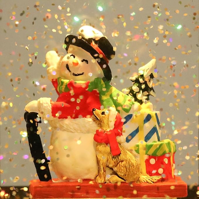 Music Snow Globe Train Lantern with Music and Timer, Battery Operated and USB Cable Snowman Lighted Snow Globe Spinning Water Glitter (Bronze, USB Included)