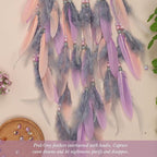Pretty Jolly Moon Dream Catchers Wall Decor with Crystals Crescent Handmade Dream Catcher Pink Grey Feathers Dreamcatchers Wall Hanging for Girls Bedroom Wedding Wish Blessing Gift