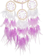 Large Rattan Dream Catchers - Light Purple Rooster Feather with Luxury Pearl, Multiring, Handmade Dreamcatcher for Bedroom, Dream Catcher for Girls, Dream Catchers for Boys, Dream Catcher Wall Decor