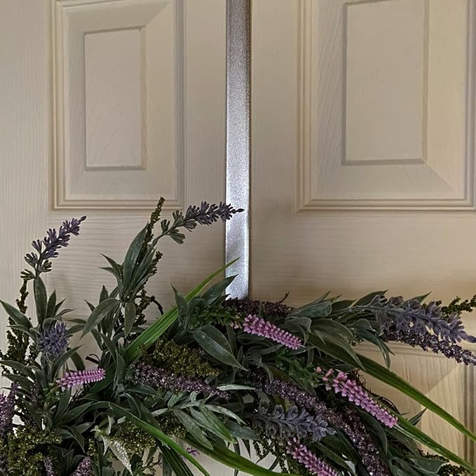 Haute Decor Dual-Sided Wreath Hanger (Glimmering Silver) - Hang Decorations on Both Sides of Your Door - Holds Even Heavy Decorations up to 20 pounds