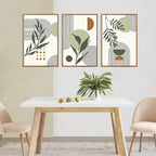 KAlRNE Sage Green Boho Beige Framed Canvas Wall Art Set of 3(24”X36”),Abstract Geometric Line Leaf Wall Decor,Botanical Minimalist Neutral Art Prints For Living Room Bedroom Office