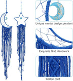PATIKIL Moon Star Dream Catcher Decor, 39" Boho Dream Catcher Macrame Woven Wall Hanging for Home Decor Bedroom Accessories Cafes Wedding Decoration, Dark Blue