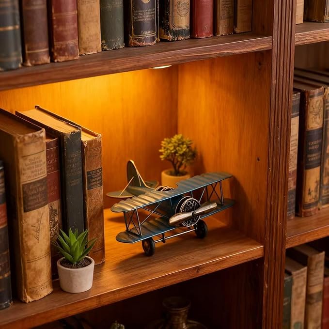 Jinglong Vintage Biplane Model Ornament Creative Metal Crafts Home Study Desktop Decoration Gift (Yellow)