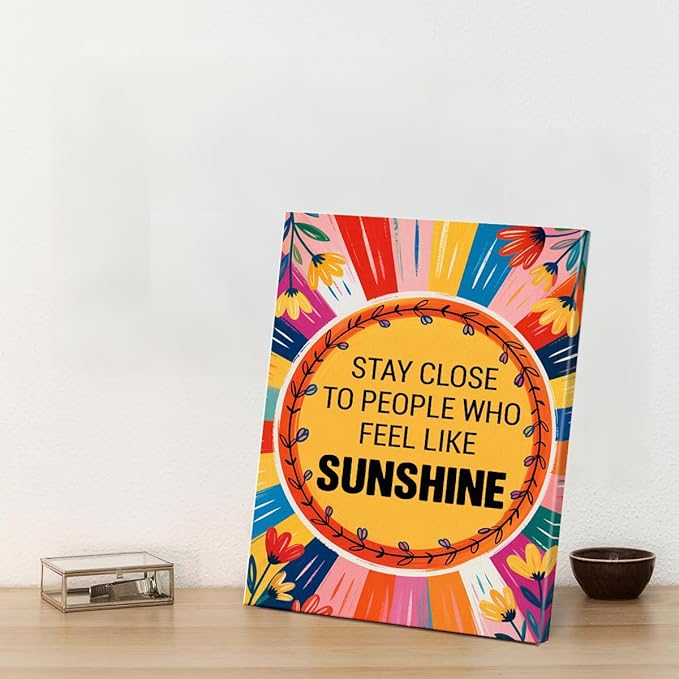 Inspirational Sunshine Wall Art Decor, Motivational Canvas Painting Pictures Artwork Posters Hippie Decor for Teens Room Bedroom, Natural Life Gifts for Women (11.5 X 15 Inches, Framed)