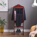 Suit Valet Stands for Women and Men Wooden Suit Valet Stand with Contour Hanger Trouser Bar and Top Storage Tray Contour Hanger Chair Valet for Entryway Bedroom(A)