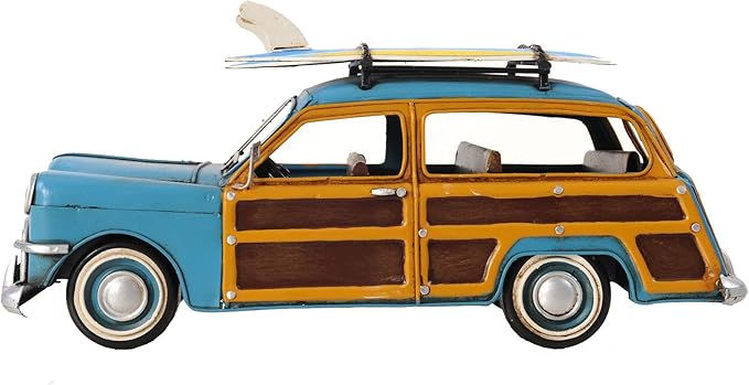 HomeRoots 6" Blue and Yellow Metal Hand Painted Decorative Car