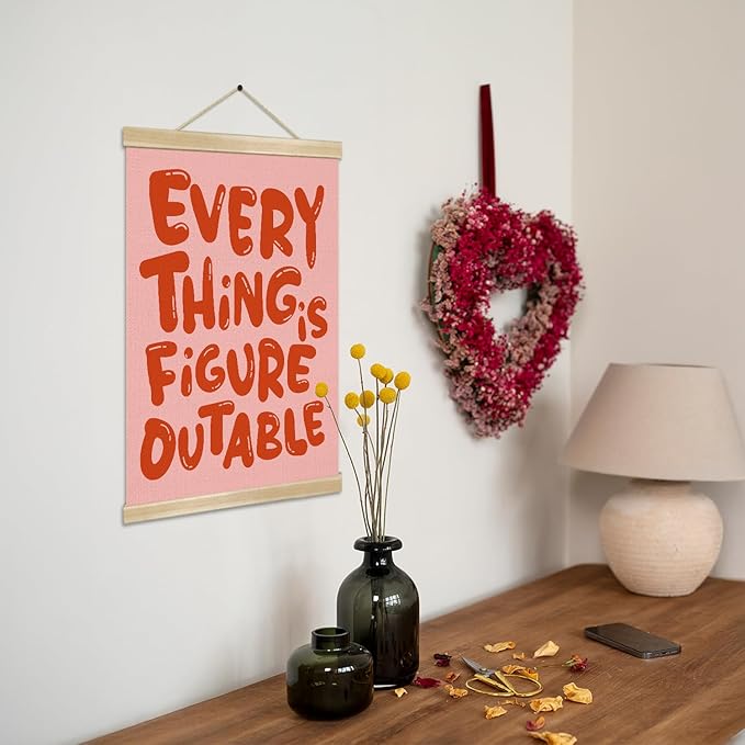 Everything is Figure outable Inspirational Wall Art Decor,Positive Motivational Poster,Affirmations Wall Hanging Poster for Office, Living Room, Bedroom ,Motivational Gift for Birthday,Graduation New job 14x18.5inch(Red)