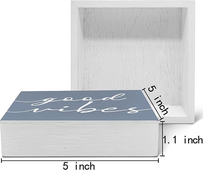 SRADMO Botanical Eucalyptus Leaves Wood Box Sign Desk Decor, Rustic Eucalyptus Leaves Wooden Block Box Sign Decoration For Home Office Shelf Table Decor (Bule)