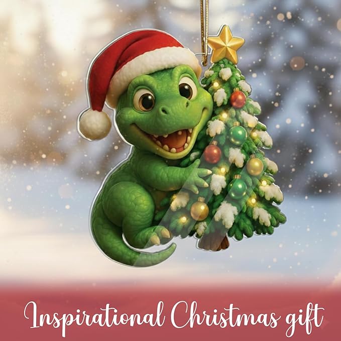 Dinosaur Ornament, Dinosaur Christmas Ornament, Christmas Ornaments Kids, Boy Ornaments for Tree, Dino Ornaments for Xmas, Novelty Santa Claus Gift