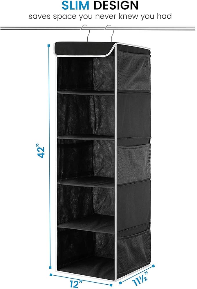 ZOBER Hanging Closet Organizer, 5-Shelf - Hanging Storage Organizer Shelves for Clothes, Towels, Toys - College Dorm Room, Nursery, & Home Closet
