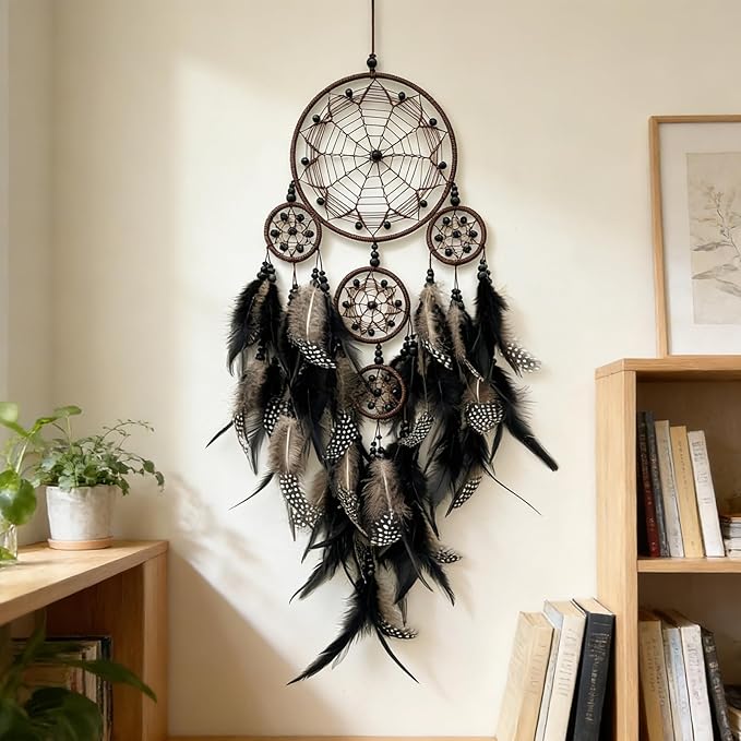 Black Dream Catchers wall hangings Room Decor,Large Dream Catcher for Adults,Handmade Boho Dreamcatcher for Home Decor Turquoise Hanging Ornament for Living Room Dorm Decor Hippie Gifts
