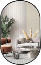 Black Oval Mirror, 24"x36" Oval Bathroom Mirror, Vanity Mirror with Brushed Metal Frame, Wall Mount Mirrors Decor for Bathroom, Bedroom, Entryway, Living Room(Hangs Horizontally or Vertically)