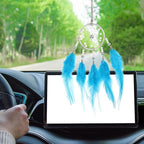 uxcell 2pcs Dream Catchers, Small Handmade Feather Dreamcatcher Supplies Car Charm with Crystal Beads Wall Hanging Decor for Home Car Decoration Ornament Women Friend Gift, Blue
