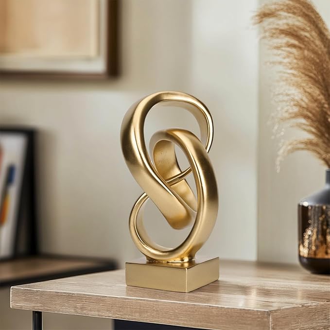 DOVDOV Abstract Gold Knot Statue, Geometric Knot Decor, Gold Decor on Shelf Bookshelf countertop for Living Room Coffee Table Office Coffee Table entryway entryway Desktop Decorative Ornament.