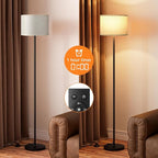 Ambimall 60'' Modern Floor Lamp with Remote, Tall Lamps for Living Room, Bedroom, Office, Dining Room, Beige Shade with Black Pole(Included Bulb)