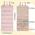 Wome Over the Door Jewelry Organizer Hanging: Double-Sided Storage with 28 Small 2 Large 9 Medium Pockets for Earrings Necklaces Rings Durable Polyester for Door or Closet or Wall or Glass (pink)