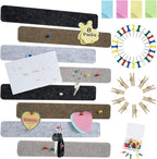 Vuzvuv 8 pcs Bulletin Board Bar Strips with 50 Pushpins & 10 Wooden Clip pins，Self Adhesive Cork Board for Wall，Felt Pin Board for School，Office Decor(Black Brown Gray)