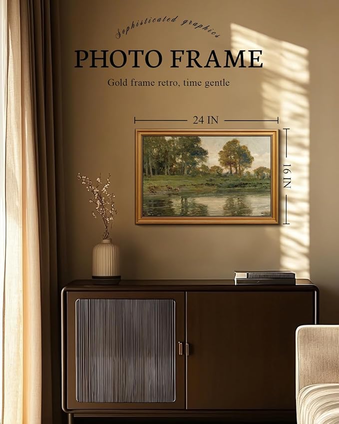 VIYYIEA Vintage Large Framed Wall Art for Living Room, Landscape Canvas Prints Home Decor, Oil Painting Picture, Bedroom Wall Decor Gifts for Friends or Family -【Twilight Reflections】-(24L x 16W)