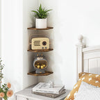 Fun Memories Corner Shelf Wall Mount, Floating Corner Shelves, Set of 3 Corner Wall Shelf Organizer, Rustic Wood Wall Storage Display Shelves for Living Room Bedroom Bathroom Kitchen, Rustic Brown