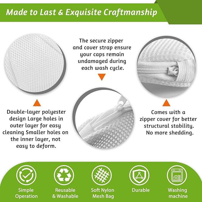 Eiito Hat Washer Cage, Hat Washer for Baseball Caps for Washing Machine or Dishwasher, Ball Cap Washers Frame for Flat and Curved Hats, Hats cage, Fit for Adult and Kid's, 1 Pack White